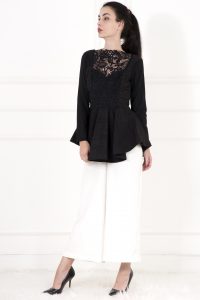 Black Full Sleeve Peplum Top by Bhaavya Bhatnagar 