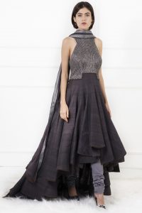 Slate Grey Asymmetric Anarkali by Shantanu & Nikhil 