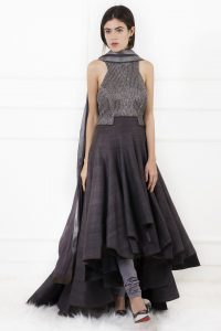 Slate Grey Asymmetric Anarkali by Shantanu & Nikhil 