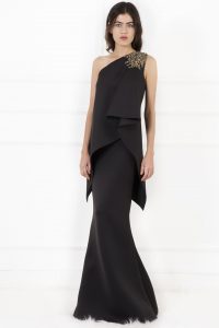 Black One Shoulder Gown by Shantanu & Nikhil 