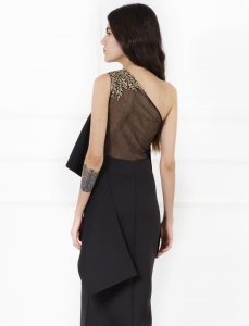 Black One Shoulder Gown by Shantanu & Nikhil 