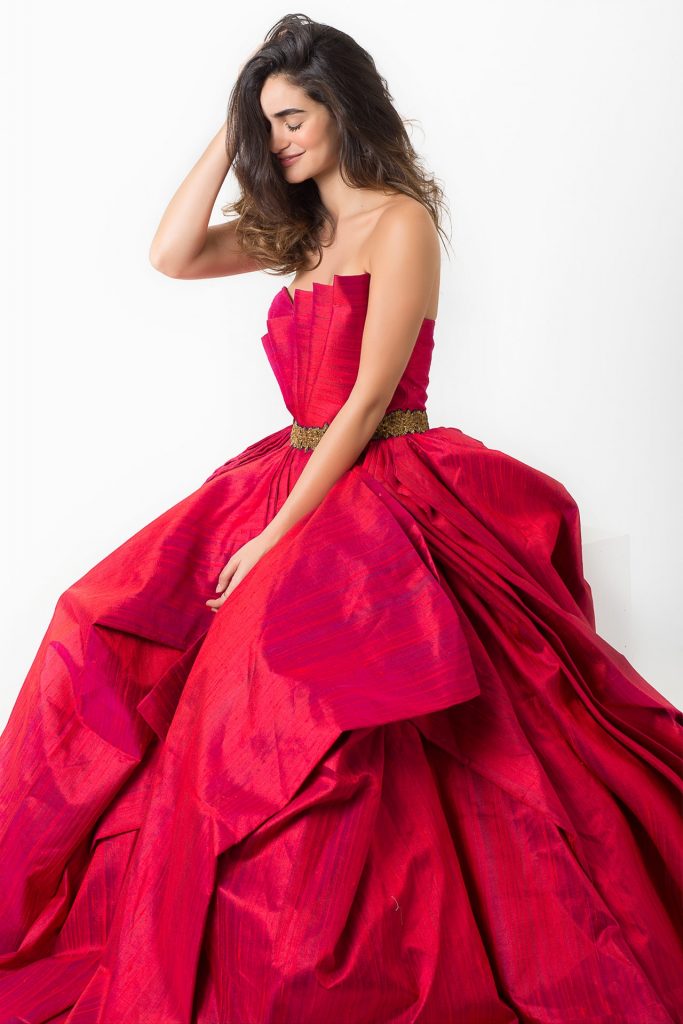 Red Strapless Gown by Shantanu & Nikhil