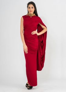 Red Saree Gown by Shantanu & Nikhil