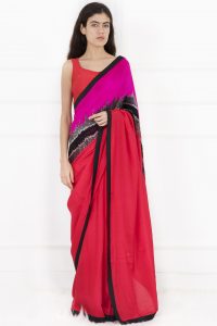 Pink And Red Saree by Mandira Bedi 