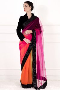 Pink And Black Saree by Mandira Bedi 