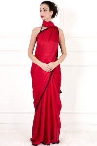 Red Silk Saree by Mandira Bedi 