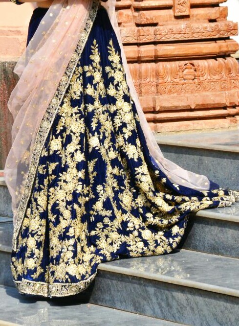 Smriti Apparels blue lehenga available for rent on datetheramp.com