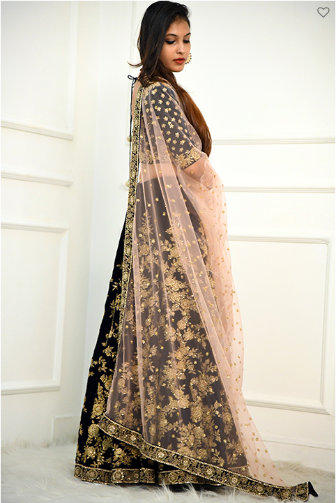 Smriti Apparels blue lehenga available for rent on datetheramp.com