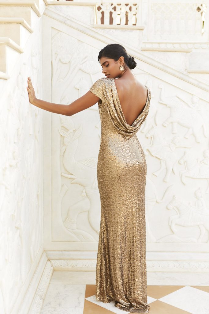Buy Gold Shimmer Maze Gown Dress Lace Rhinestone Open Back Prom, Party,  Wedding, New Years Eve Outfit Online in India - Etsy