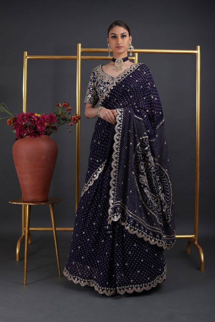 NAVY BLUE SAREE LEHENGA SET