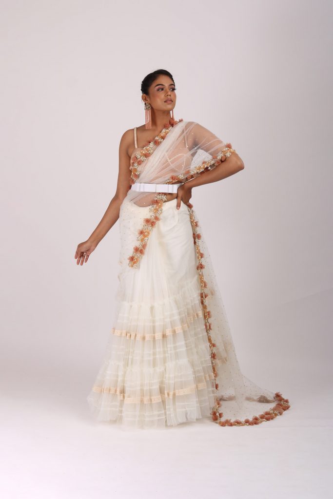 TWO-TIER ROSETTE SAREE AND BUSTIER