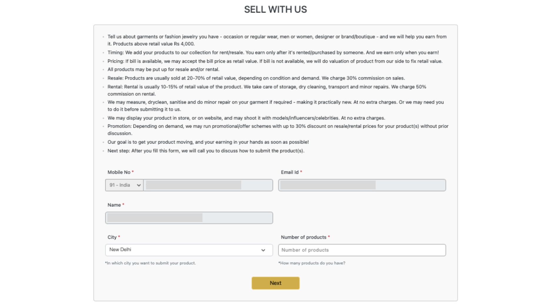 Sell with us proposal form