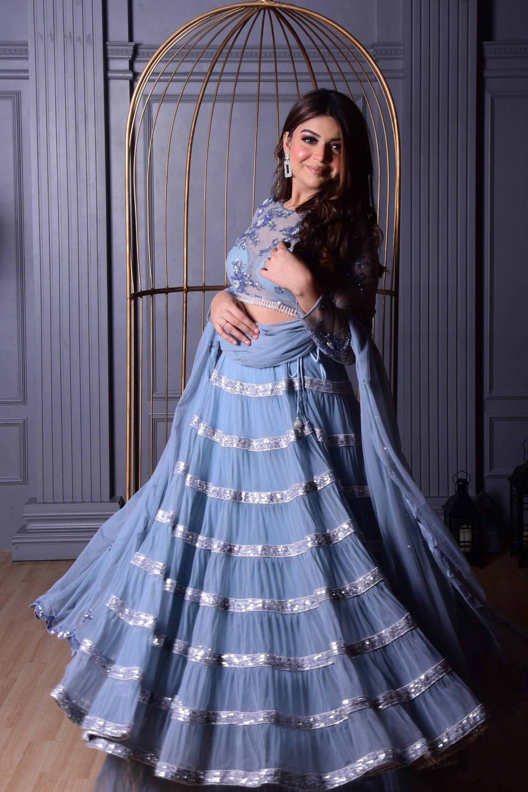 showcasing blue lehenga by seema khan